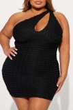 Black Sexy Solid Hollowed Out Oblique Collar Sleeveless Dress Dresses