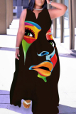 Multicolor Fashion Casual Plus Size Print Patchwork V Neck Sleeveless Dress