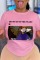 Pink Casual Print Basic O Neck T-Shirts