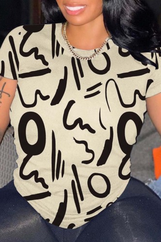 Apricot Casual Print Basic O Neck T-Shirts