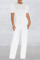 White Elegant Solid Patchwork O Neck Straight Jumpsuits