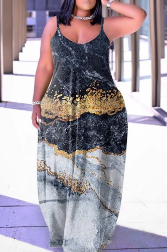 Dark Gray Sexy Casual Backless Spaghetti Strap Long Dress Dresses