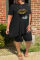 Black Casual Letter Lips Printed Basic O Neck Short Sleeve Two Pieces