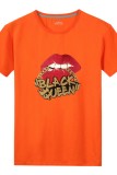 Tangerine Red Casual Print Basic O Neck T-Shirts