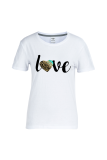 White Casual Street Print Patchwork Letter O Neck T-Shirts