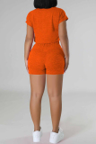 Orange Casual Solid Basic O Neck Short Sleeve Two Pieces