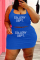 Blue Sexy Casual Letter Print Basic U Neck Sleeveless Two Pieces