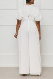 White Sexy Solid Bandage Patchwork V Neck Jumpsuits