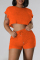 Orange Casual Solid Basic O Neck Short Sleeve Two Pieces