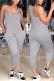 Grey Sexy Solid Patchwork Spaghetti Strap Harlan Jumpsuits