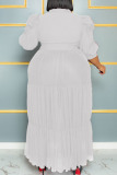 Black Casual Elegant Solid Patchwork Buckle Fold Turndown Collar Cake Skirt Plus Size Dresses