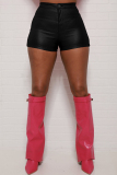 Rose Red Casual Solid Basic Skinny High Waist Conventional Solid Color Shorts