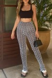 White Casual Striped Patchwork Skinny High Waist Conventional Trousers