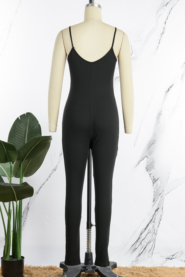 Sexy Casual Solid Bandage Backless Spaghetti Strap Skinny Jumpsuits