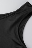 Black Sexy Solid Patchwork Oblique Collar Pencil Skirt Dresses