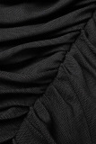 Black Sexy Solid Patchwork Slit Fold Halter Pencil Skirt Dresses