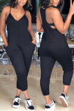 Black Sexy Solid Patchwork Spaghetti Strap Harlan Jumpsuits