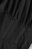 Black Sexy Solid Patchwork Slit Fold Halter Pencil Skirt Dresses