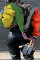 Green Casual Letter Patchwork O Neck Plus Size Overcoat