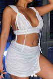 White Sexy Casual Solid Backless Slit V Neck Sleeveless Two Pieces