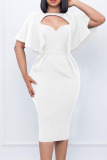 White Work Elegant Solid Hollowed Out Patchwork O Neck One Step Skirt Dresses