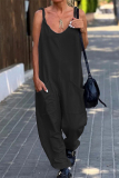 White Casual Simplicity Solid Pocket U Neck Loose Jumpsuits