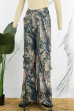 Multicolor Casual Print Patchwork Regular High Waist Conventional Full Print Trousers