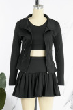 Black Casual Solid Patchwork Zipper Long Sleeve Three Pieces