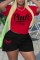Red Casual Print Letter O Neck Short Sleeve Two Pieces