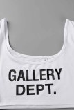 Red Casual Street Print Letter U Neck Short Sleeve Two Pieces