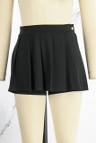 Black Casual Elegant Solid Patchwork Fold High Waist Type A Solid Color Bottoms