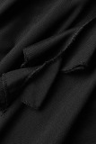 Black Sexy Solid Patchwork Flounce Halter Irregular Dress Dresses
