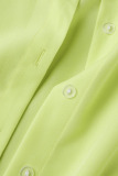 Fluorescent Green Casual Solid Patchwork Buckle Turndown Collar Short Sleeve Two Pieces