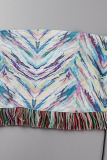 Stripe Sexy Print Tassel Patchwork Frenulum Halter Sleeveless Two Pieces