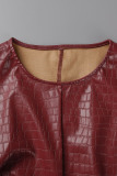 Burgundy Casual Solid Patchwork O Neck T-Shirts