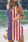 Red Blue Sexy Striped Print Hollowed Out Patchwork Swimwears Cover Up