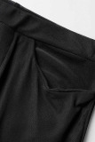 Black Sexy Solid Patchwork Buckle See-through Turndown Collar Long Sleeve Two Pieces