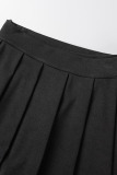 Black Casual Elegant Solid Patchwork Fold High Waist Type A Solid Color Bottoms