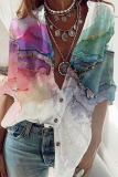 White Casual Work Patchwork Shirt Collar Tops