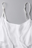 White Sexy Solid Bandage Patchwork Spaghetti Strap Sleeveless Two Pieces