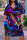 Multicolor Casual Print Patchwork V Neck Short Sleeve Dress