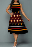 Yellow Casual Print Patchwork O Neck A Line Dresses
