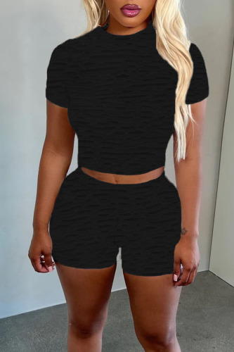 Black Sexy Solid Patchwork See-through O Neck Short Sleeve Two Pieces