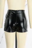 Black Sexy Solid Patchwork Asymmetrical High Waist Pencil Solid Color Bottoms