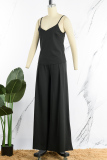 Black Casual Solid Backless Vests Pants V Neck Sleeveless Two Pieces