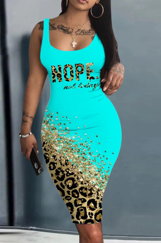 Leopard Print Casual Print Basic U Neck Vest Dress Dresses