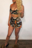 Camouflage Sexy Print Camouflage Print Bandage Patchwork Spaghetti Strap Two Pieces