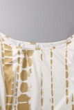 Yellow Casual Print Bandage O Neck Irregular Dress Plus Size Dresses