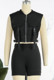 White Sexy Solid Patchwork Zipper Mandarin Collar Sleeveless Two Pieces