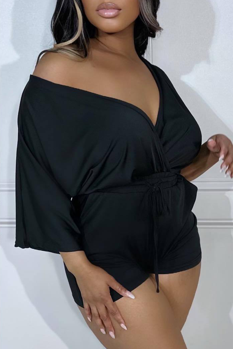 Casual Striped Patchwork V Neck Straight Rompers